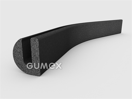Gumový mikroporézny profil tvaru "U", 23x18/6mm, hustota 500kg/m3, EPDM, -30°C/+80°C, čierny